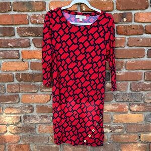 Michael Michael Kors Geometric Red Navy 3/4 Sleeve Pull On Sheath Dress S